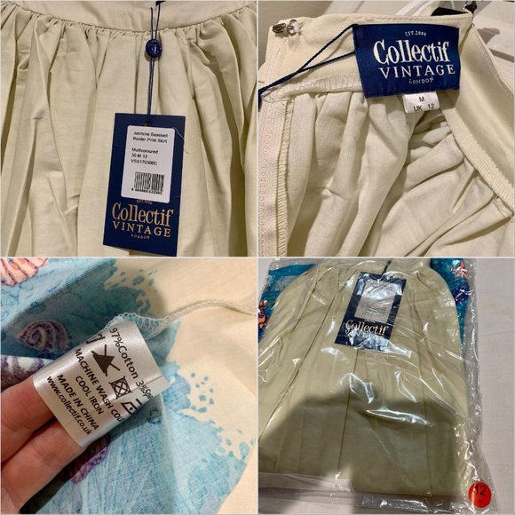 Collectif Retro Pinup Full Skirt Jasmine Seashell Border UK12/ US 8 MED NWT - Picture 10 of 15